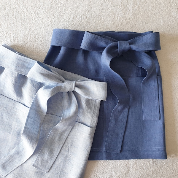 LINEN APRON con lazo grande, medio delantal, delantal de lino, café, delantal envolvente, delantal de lino, mini, con bolsillos, lino suave