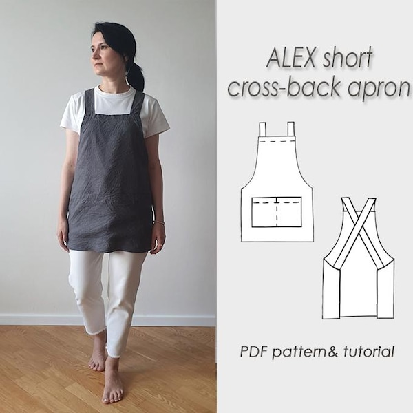 Short Cross back apron Sewing pattern PDF/ Mini apron with pockets/Digital Download/ Linen pinafore/ ALEX apron