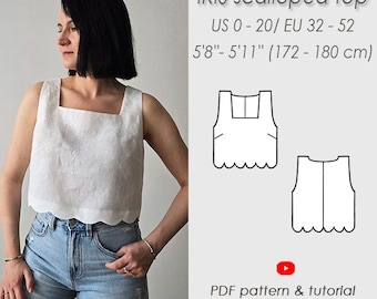 Scallop crop top Sewing Pattern/ basic tank top PDF Digital Pattern for women/Height III 5'8'' - 5'11''/ 172 - 180 cm/ IRIS crop top