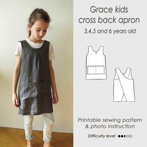 Kids apron PDF for 3, 4, 5 and 6 years old/ Sewing Japanese pinafore PDF/sewing pattern /Digital Download/ Cross back/ GRACE kids apron