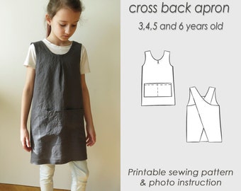 Kids apron PDF for 3, 4, 5 and 6 years old/ Sewing Japanese pinafore PDF/sewing pattern /Digital Download/ Cross back/ GRACE kids apron