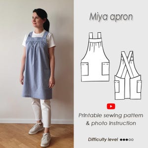 Cross back apron sewing pattern PDF / Japanese no ties pinafore/ Digital pattern/ crossback apron with pockets/ Crossover/ MIYA