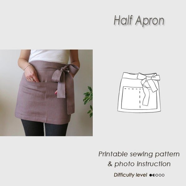 Easy to sew/ Half Apron Sewing Pattern/ Pinafore tutorial PDF/ Apron PDF pattern/ Short apron (Digital Download)/apron template