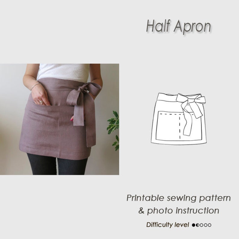 Easy to sew/ Half Apron Sewing Pattern/ Pinafore tutorial PDF/ Apron PDF pattern/ Short apron Digital Download/apron template image 1