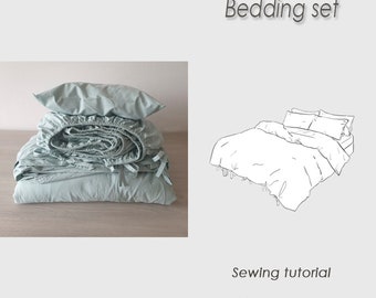 Elastic Sheet/ Duvet cover with ties Sewing tutorial PDF/ Envelope pillowcase/ How to sew Bedding set / Bedclothes/ Linens