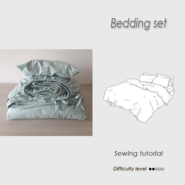 Elastic Sheet/ Duvet cover with ties Sewing tutorial PDF/ Envelope pillowcase/ How to sew Bedding set / Bedclothes/ Linens