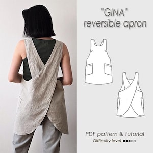 NEW! Women's Reversible Cross Back Apron Sewing Pattern PDF/ Japanese Crossback no ties pinafore/ GINA