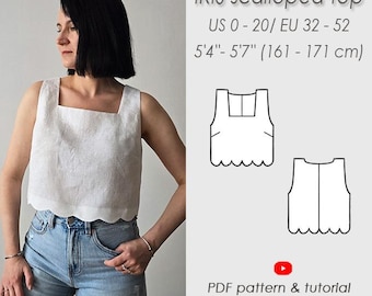 Scallop crop top Sewing Pattern/ basic tank top PDF Digital Pattern for women/Height II 5'4'' - 5'7''/ 161 - 171 cm/ IRIS crop top