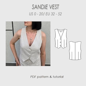 Vest in 11 sizes Sewing Pattern/ PDF Digital tutorial/ SANDIE