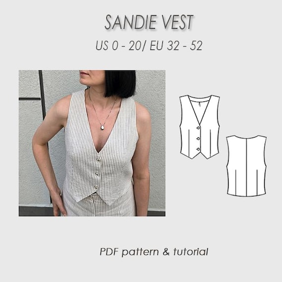 トップス Check Pattern Design Fur Western Vest Vest Sewing Pattern/ PDF Digital Tutorial/ SANDIE - Etsy
