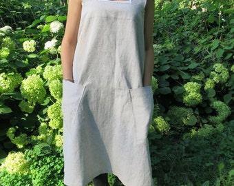 Linen japanese Apron in 12 colors/ Linen Square-Cross Apron/ No-ties Apron / Linen Apron/ Linen pinafore
