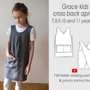 Kids apron PDF 7-11 years old/PDF Pattern/Sewing Cross back pinafore PDF/Japanese pinafore/Grace kids
