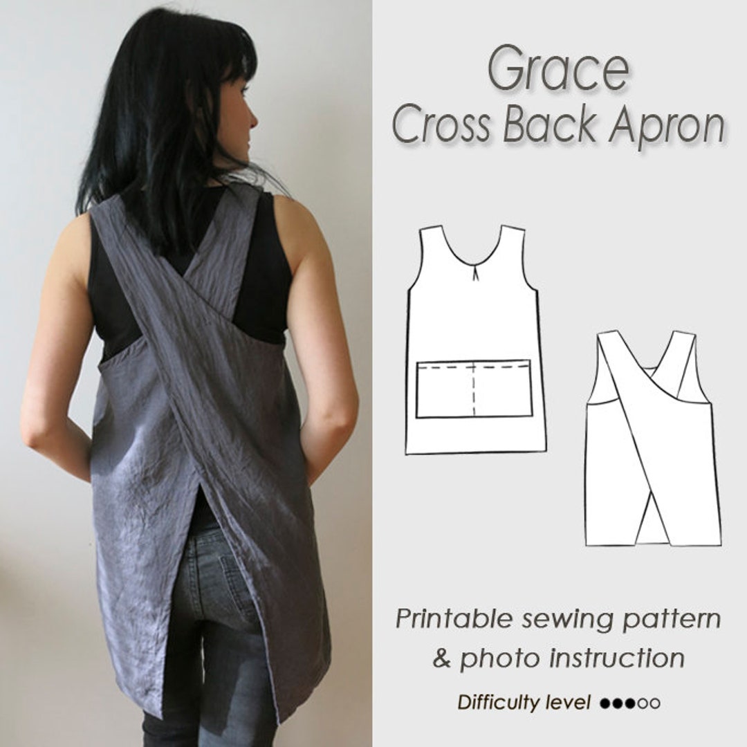 Cross back Japanese Style Apron sewing pattern with pockets