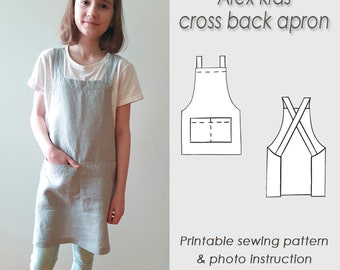 Kids apron from 2 to 11 years old/ Sewing pattern pinafore PDF/ Digital Download/ Cross back/ Sewing tutorial/ ALEX_kids