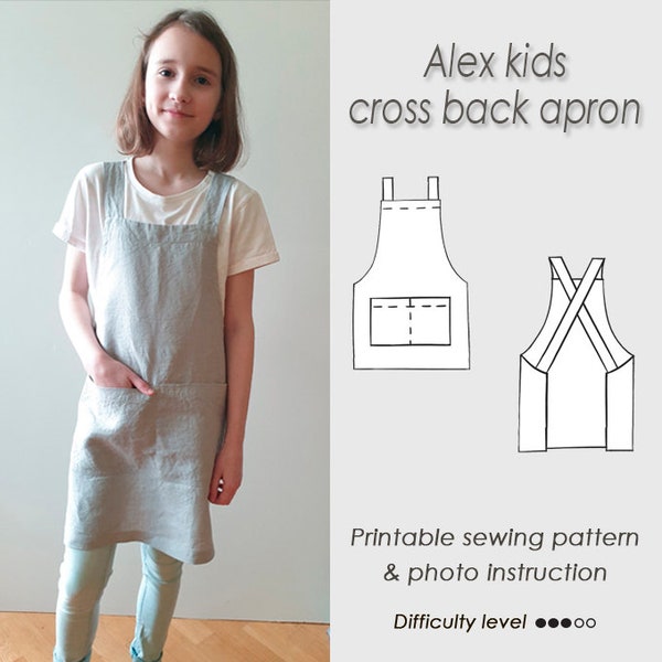 Kids apron from 2 to 11 years old/ Sewing pattern pinafore PDF/ Digital Download/ Cross back/ Sewing tutorial/ ALEX_kids