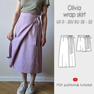 Wrap skirt with big Bow Sewing Pattern/ A-line wrap skirt PDF pattern in 11 sizes/ printable sewing pattern/ Easy to sew/ OLIVIA