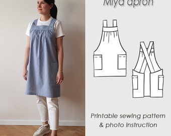 S to 3XL cross back apron sewing pattern PDF / Japanese no tie pinafore/ Digital tutorial / crossback apron with pockets/ Crossover/ MIYA