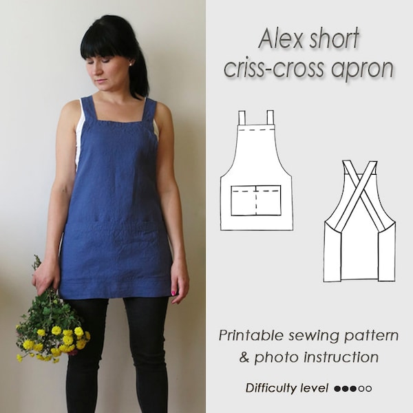 Cross back apron Sewing pattern /Japanese pinafore Pattern PDF/ Sewing/ Short apron /Digital Download/ sewing tutorial/ ALEX apron