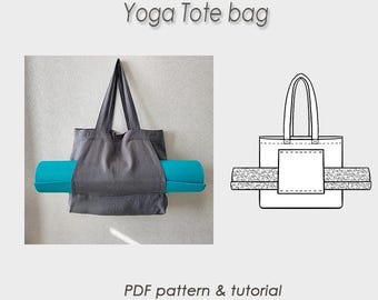 Patrón de costura para bolso de yoga (PDF) / Bolso de lino para el hombro con bolsillo para esterilla / Tutorial de costura en descarga digital