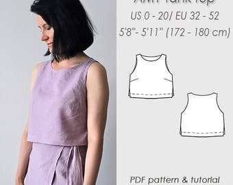 Tank top Sewing Pattern/ basic crop top PDF Sewing Digital Pattern for women/ Height III 5'8'' - 5'11''/ 172 - 180 cm/ AMY tank top