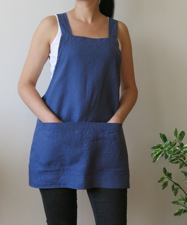 LINEN No Ties APRON/ Cross Back Apron for Women/ Japanese Etsy