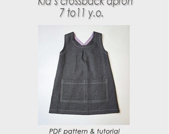 Kids apron PDF 7-11 years old/PDF Pattern/Sewing Cross back pinafore PDF/Japanese pinafore/Grace kids
