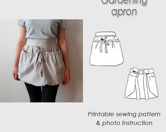 Patrón de costura de delantal de jardinería/ Tutorial de delantal fruncido en PDF/ Delantal de cosecha en PDF/ Delantal corto (descarga digital)/ Plantilla de delantal/ Cómo coser