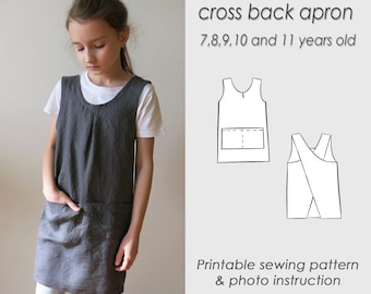 Kids apron PDF 7-11 years old/PDF Pattern/Sewing Cross back pinafore PDF/Digital Download/ Japanese/ Tutorial/Grace kids