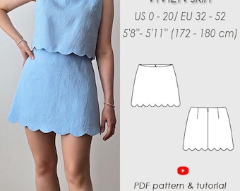 Mini skirt Sewing Pattern PDF/ A line scallop skirt/ Flared skirt Digital printable/ Height III 5'8'' - 5'11''/ 172 - 180 cm/ VIVIEN skirt