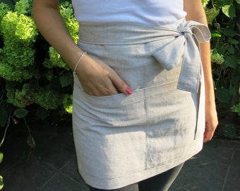 Linen Half Apron in 12 colors , Cafe Apron, Linen Apron, Chef, Cafe, Wrap Apron/ Linen pinafore