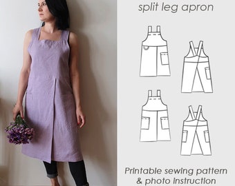 Pottery Apron Sewing Pattern/Split leg apron /Pinafore Pattern PDF/ No-ties Pinafore (Digital Download)/Sewing tutorial/ ERIN