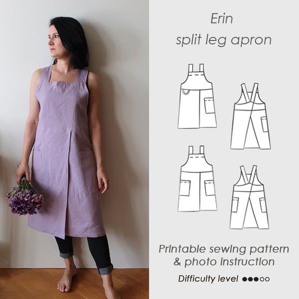 Pottery Apron Sewing Pattern/Split leg apron /Pinafore Pattern PDF/ No-ties Pinafore (Digital Download)/Sewing tutorial/ ERIN