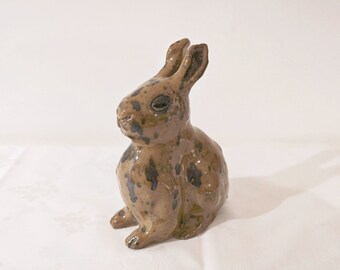Adorable Handmade Brown Ceramic Rabbit Figurine