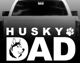 Husky Dad Vinyl Decal - Siberian Husky - Paw Print - Outdoor - High Quality - Car Decals - Sticker