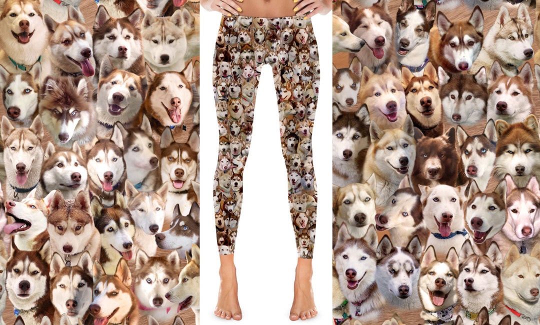 Red Siberian Husky Dog Photo Pattern on Leggings Huskies Made in