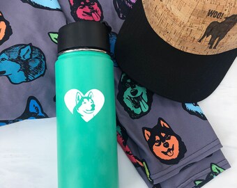 Corazón de Malamute - MINI DECAL - Malamute de Alaska - Alta Calidad - Calcomanías de Botella de Agua - Pegatina