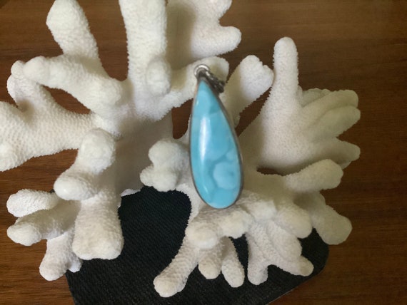 AAA Larimar pendant tear drop shaped sterling