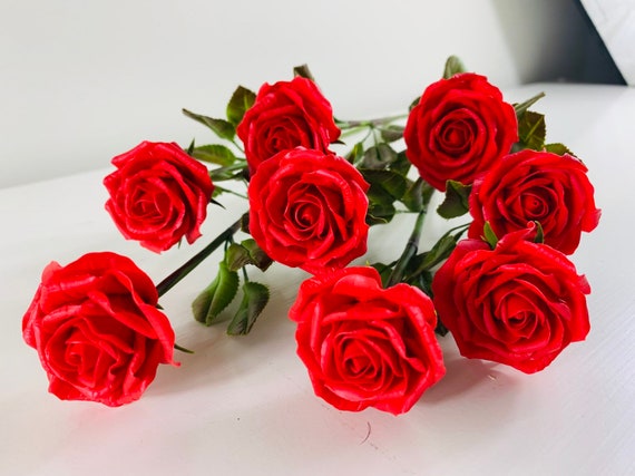 POLYMER CLAY ROSES, Artificial Flowers, Handcrafted Red Roses Arrangement For Bedroom Decor, Cold Porcelein Roses For Anniversary Gift