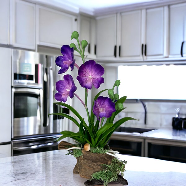 Purple Vanda Orchid Sculpture - Handcrafted Cold Porcelain Clay Flowers - Elegant Home Office Decor - Unique Gift for Mom, Wife"