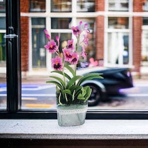 ORCHID CLAY FLOWER, Porcelain Flower, Memorial Day Artificial Flowers, Cold Porcelain Clay Flowers With 1 Ceramic Vase For Bedroom Decor