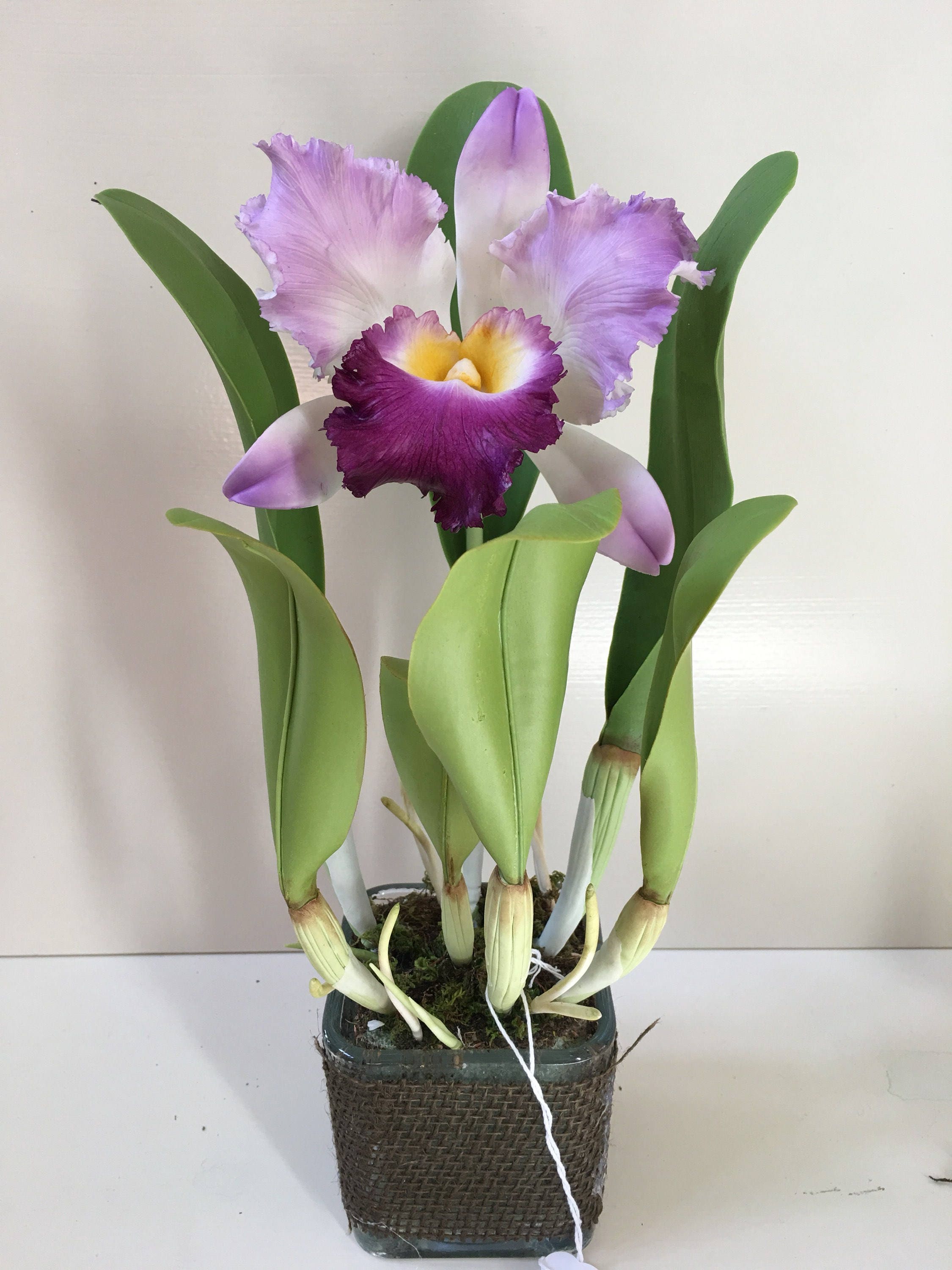DECORATIVE FLOWERS,gift for mom, Cold Porcelain Clay flowers Purple Cattleya Orchid Flowers Arrangement , Anniversary gift for her ,home dec