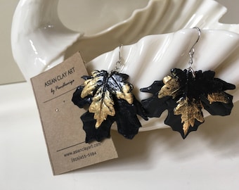 CLAY LEAVES EARRINGS, Leaf Earrings Dangle, Minimalist Cold Porcelain Botanical Earrings, Polymer Clay Fall Leaf Earrings For Women