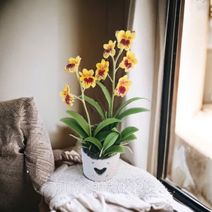 ORCHID CLAY FLOWER, Artificial Flowers, Hand Crafted Cold Porcelain Clay Flower Arrangement For Bedroom Décor, Decorative Flower With Stem