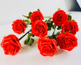 RED CLAY ROSES, Decorative Roses, Memorial Day Cold Porcelain Roses For Anniversary Gift, Handcrafted Rose Arrangement For Bedroom Decor