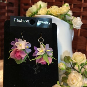 CLAY FLOWER EARRINGS, Polymer Clay Earring, Lightweight Dangling Earrings Gift For Wife, Earrings, Designer Polymer Clay Jewelry