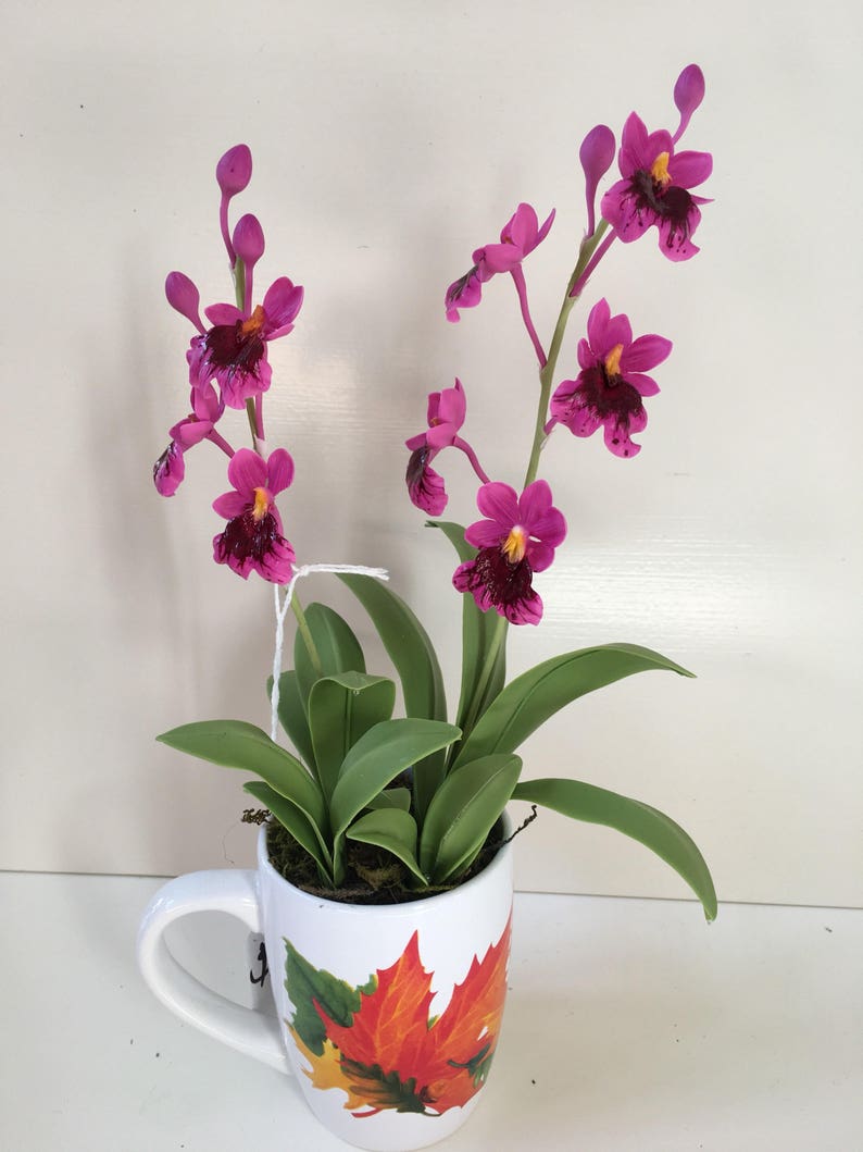 polymer clay flower polymer clay orchid flower clay Flower,cold porcelain clay flower,clay flower with stem,flower arrangement