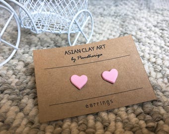 HEART SHAPE EARRINGS, Love Earrings, Polymer Clay Small Heart Stud Earrings For Anniversary Gift, Romantic Designer Earrings Gift For Wife
