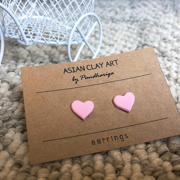 HEART SHAPE EARRINGS, Love Earrings, Polymer Clay Small Heart Stud Earrings For Anniversary Gift, Romantic Designer Earrings Gift For Wife