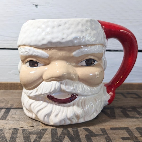 Vintage Large Hand Painted Santa Mug with Brown Eyes ~ Mid Century ~ Retro Santa