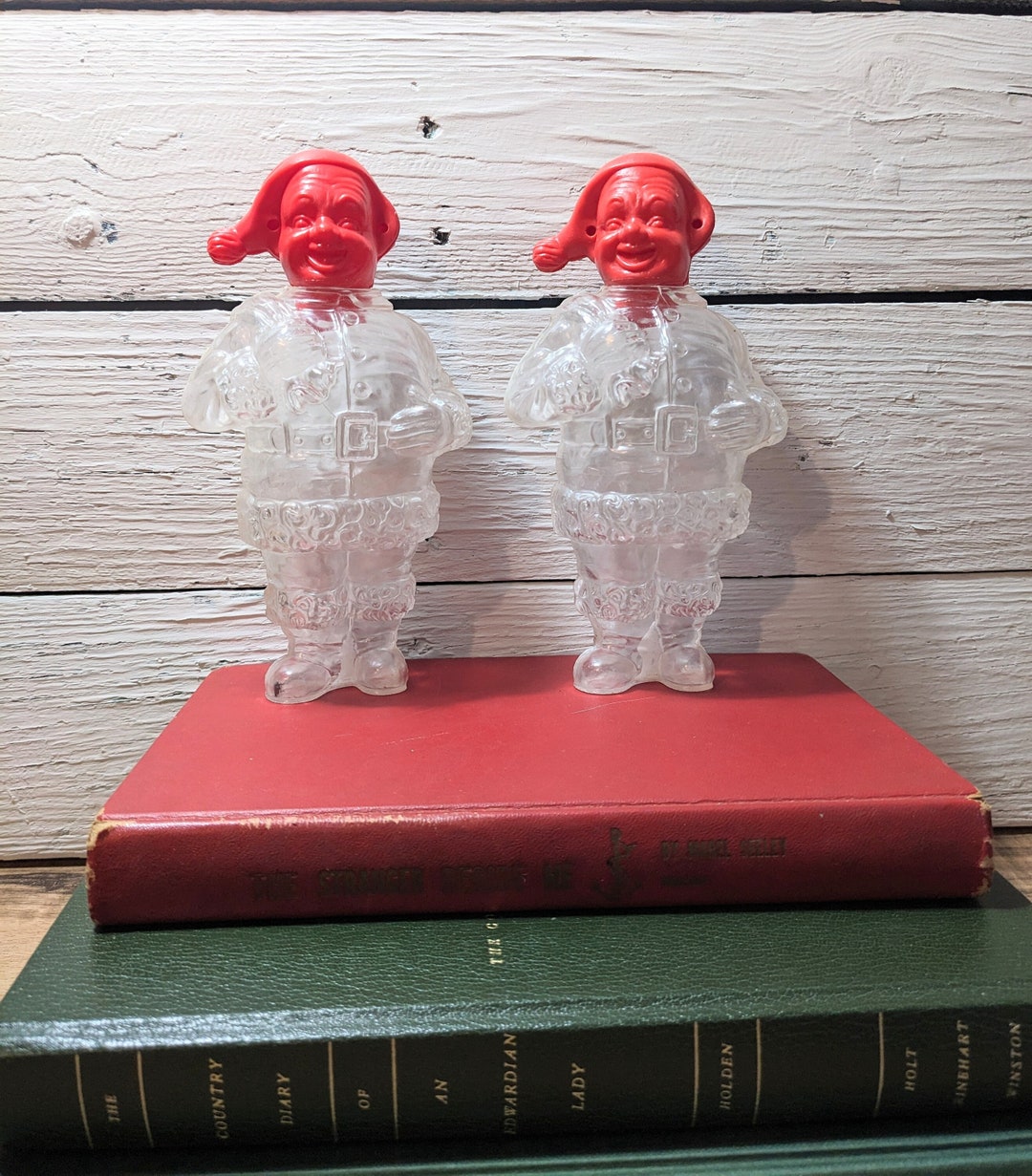 2 Vintage Christmas Coin Bank Red Face Elf Santa Hat Translucent Blow ...